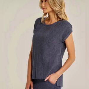 💥Barefoot Dreams CozyChic Ultra Lite Round Neck Cap Sleeve Ribbed Hem Top💥NWOT